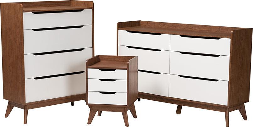 Wholesale Interiors Bedroom Sets - Brighton Mid-Century Modern Two-Tone White and Walnut Brown Finished Wood 3-Piece Storage Set