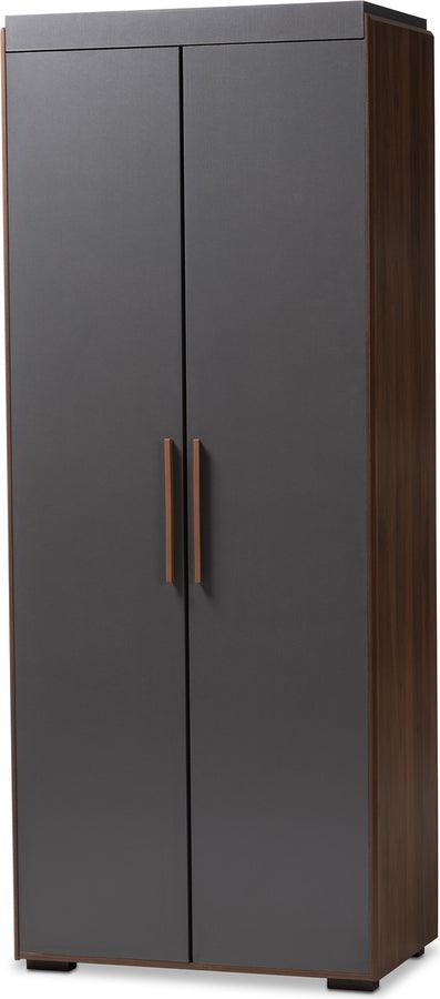 Wholesale Interiors Bedroom Organization - Rikke Modern and Contemporary Two-Tone Gray and Walnut Finished Wood 7-Shelf Wardrobe