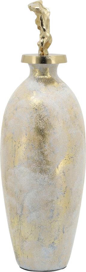 Sagebrook Home Vases - Glass 20"H Metal Vase Tribal Topper White & Gold