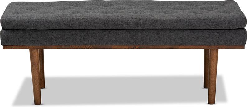 Wholesale Interiors Benches - Arne Mid-Century Modern Dark Grey Fabric Upholstered Walnut Finished Bench