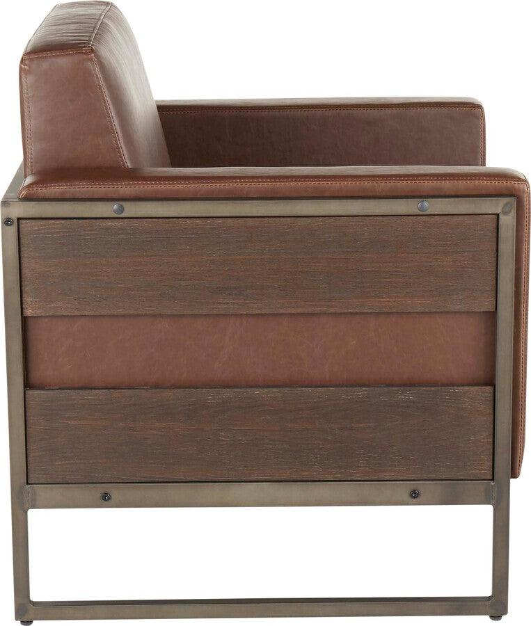 Lumisource Accent Chairs - Drift Industrial Lounge Chair In Antique Metal With Brown Faux Leather & Espresso Wood
