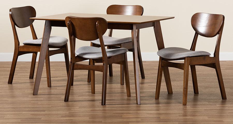 Wholesale Interiors Dining Sets - Katya Mid-Century Modern Grey Fabric and Brown Finished Wood 5-Piece Dining Set