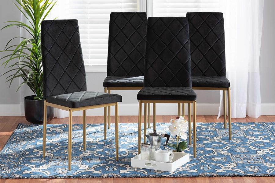 Wholesale Interiors Dining Chairs - Blaise Black Velvet Fabric Upholstered and Gold Finished Metal 4-Piece Dining Chair Set