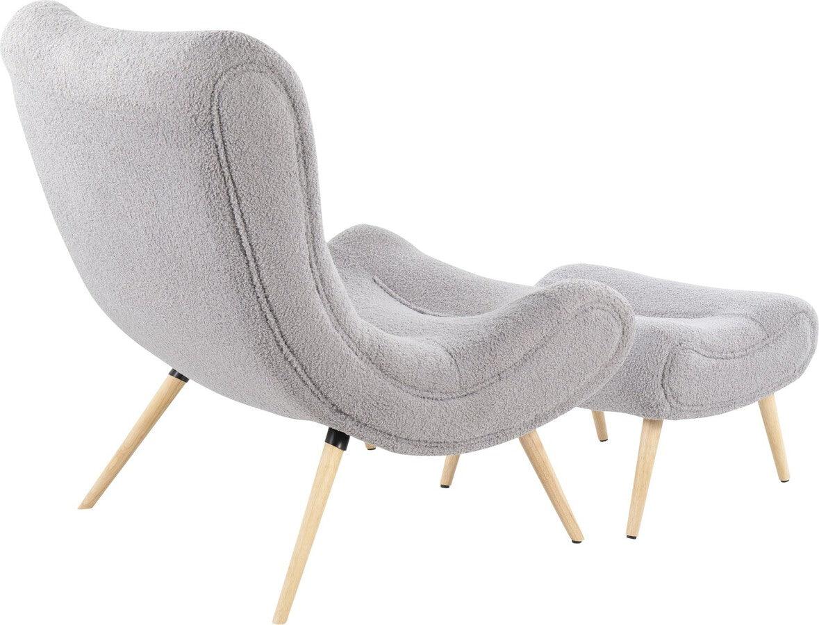 Lumisource Accent Chairs - Cloud Contemporary Chair In Natural Wood & Grey Sherpa Fabric With Ottoman