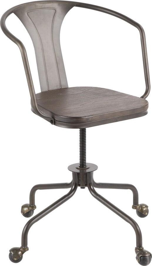 Lumisource Task Chairs - Oregon Industrial Task Chair in Antique Metal and Espresso Wood-Pressed Grain Bamboo