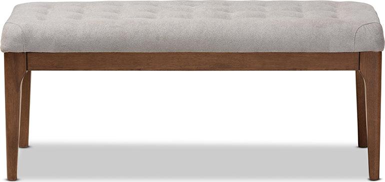 Wholesale Interiors Benches - Walsh Mid-Century Modern Grey Fabric and Walnut Brown Wood Dining Bench