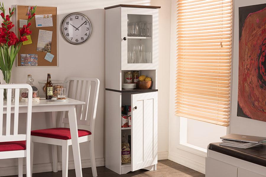 Wholesale Interiors Kitchen Storage & Organization - Lauren Contemporary White and Dark Brown Buffet and Hutch Kitchen Cabinet