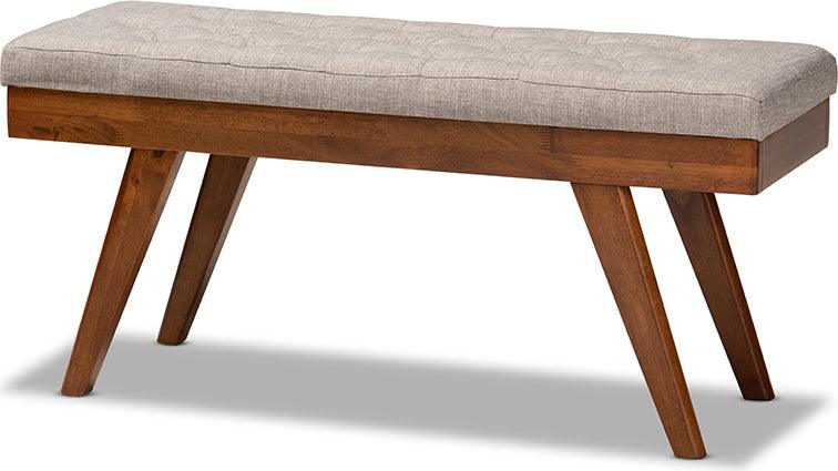 Wholesale Interiors Benches - Alona Mid-Century Modern Light Grey Fabric Upholstered Wood Dining Bench