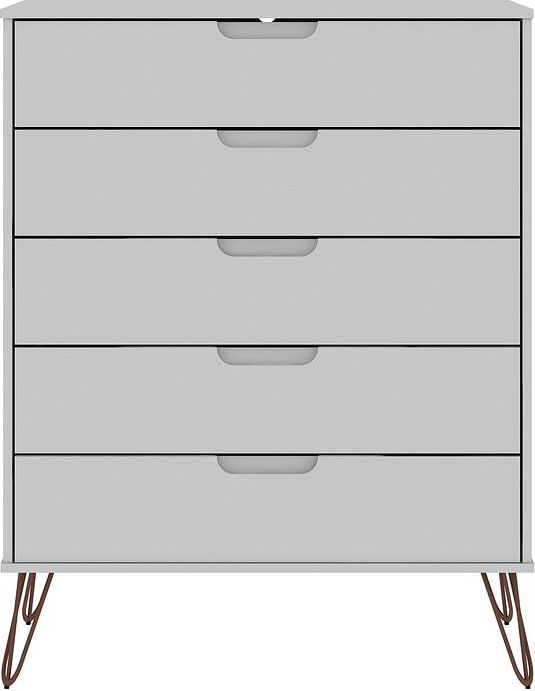 Manhattan Comfort Dressers - Rockefeller 5-Drawer Tall Dresser with Metal Legs in White