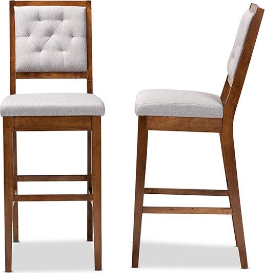 Wholesale Interiors Barstools - Gideon Contemporary Grey Fabric and Walnut Brown Wood 2-Piece Bar Stool Set