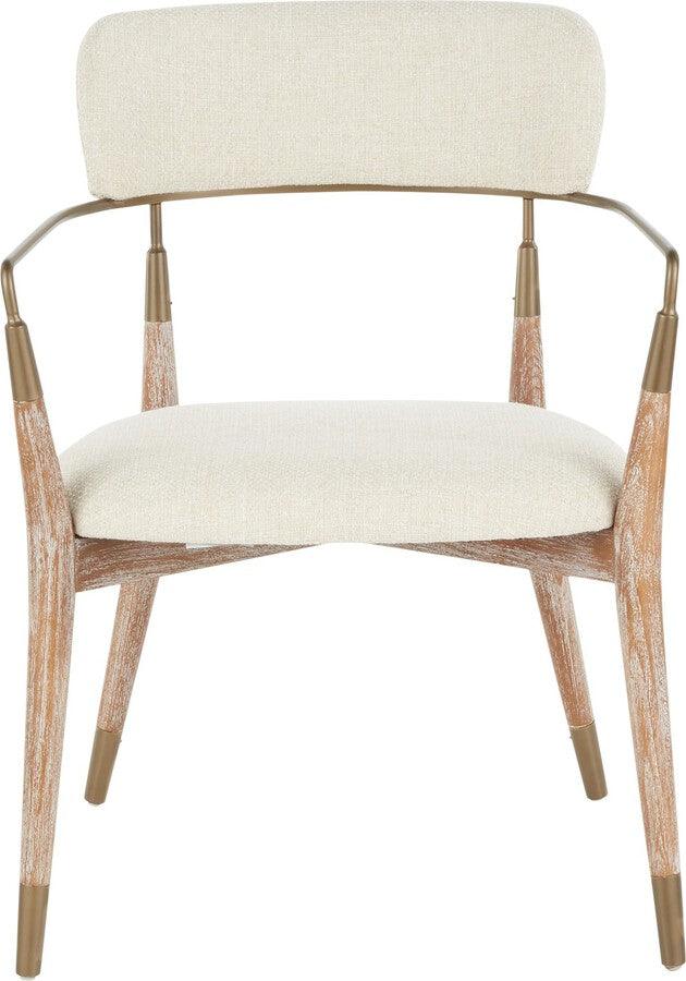 Lumisource Dining Chairs - Savannah Contemporary Chair in White Washed Wood and Cream Noise Fabric with Copper Accent - Set of