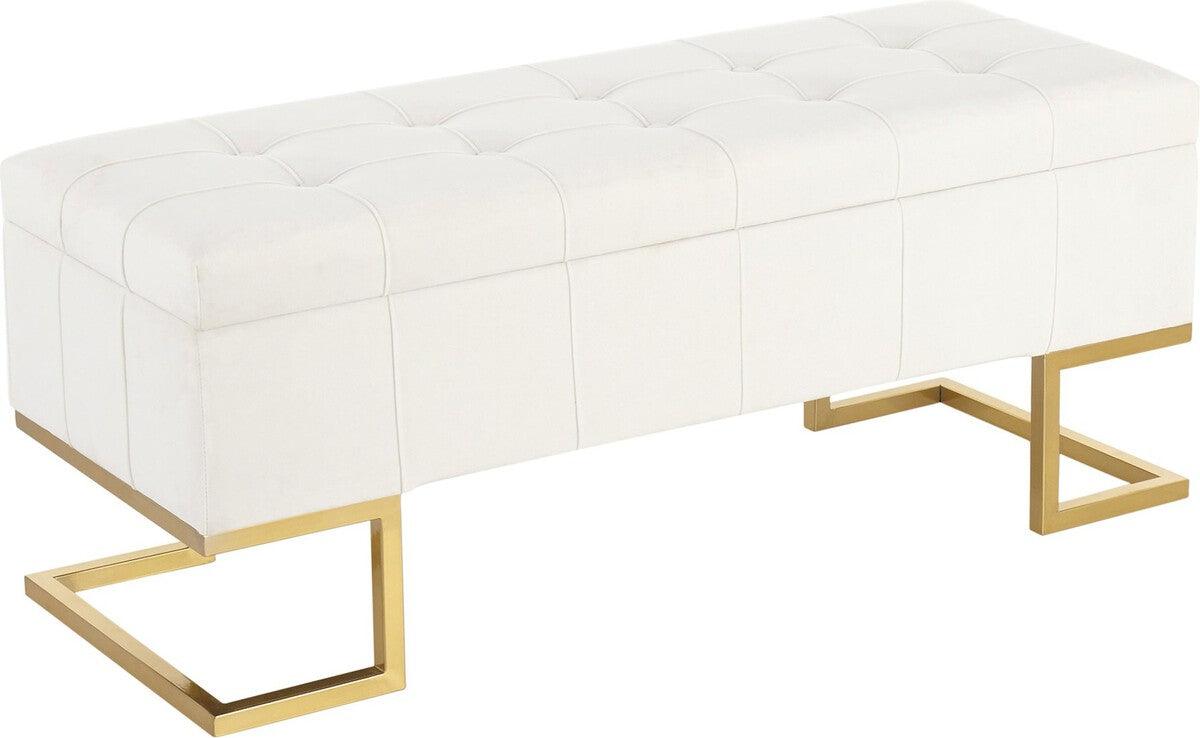Lumisource Benches - Midas Contemporary/Glam Storage Bench in Gold Steel & White Velvet