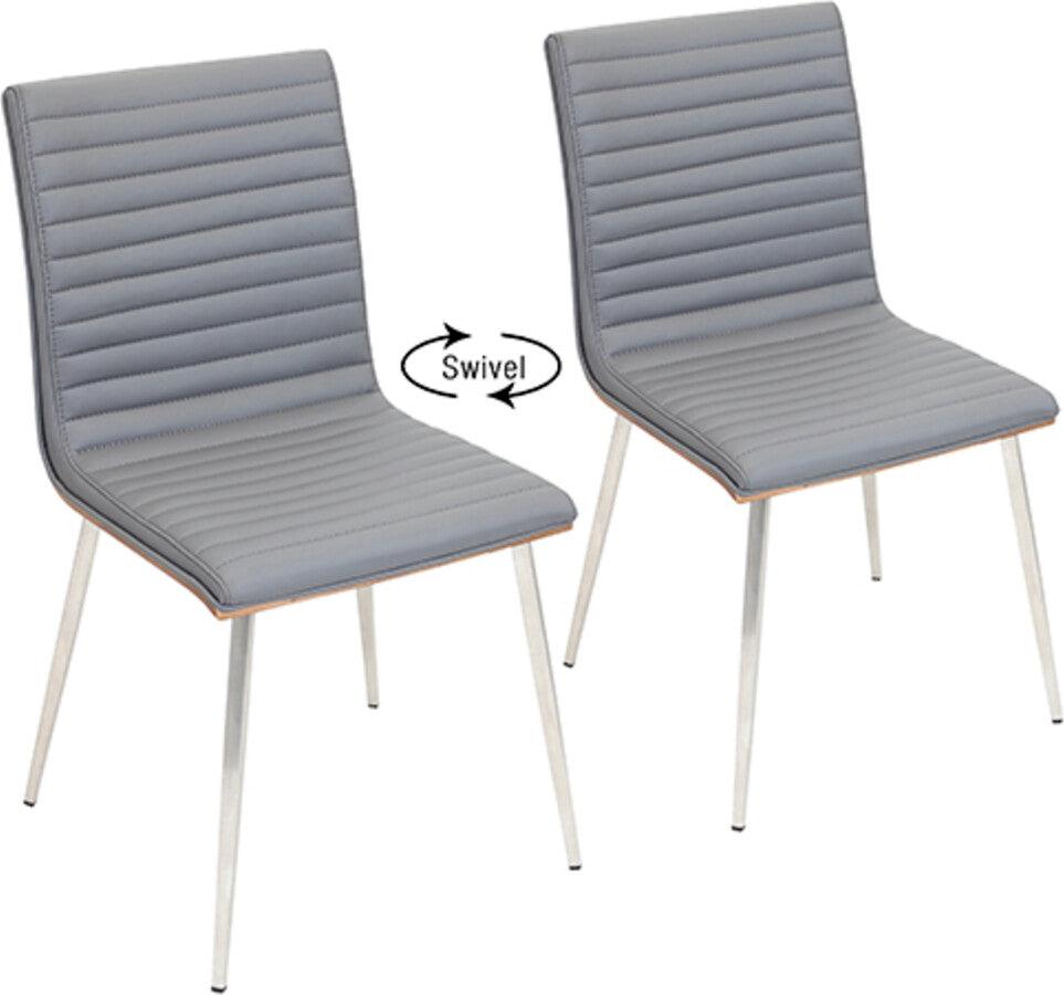 Lumisource Dining Chairs - Mason Dining Chair with Swivel in Stainless Steel, Walnut & Grey-Set of 2