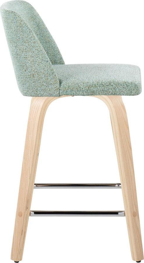 Lumisource Barstools - Toriano 24" Fixed Height Counter Stool In Natural Wood & Green (Set of 2)