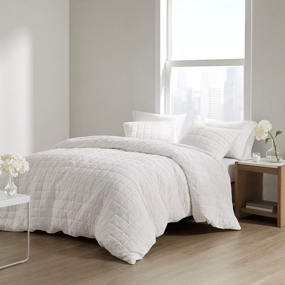 Olliix.com Duvet & Duvet Sets - 3 Piece Quilt Top Duvet Cover Mini Set White Cal King
