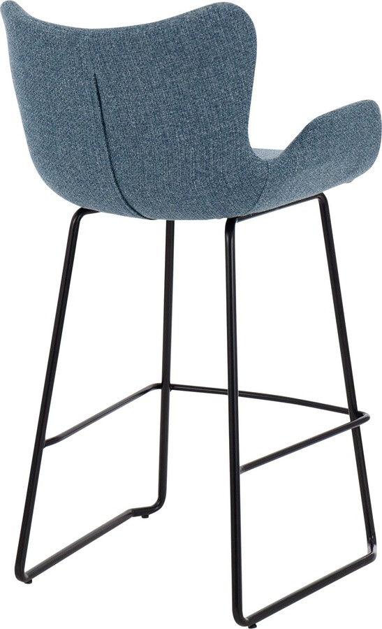 Lumisource Barstools - Tara 26" Fixed Height Counter Stool In Black Metal & Blue Noise Fabric (Set of 2)