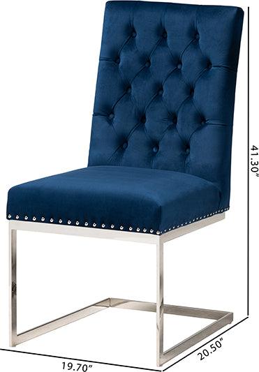 Wholesale Interiors Dining Chairs - Sherine Contemporary and Luxe Navy Blue Velvet Fabric and Silver Metal 2-Piece Dining Chair Set