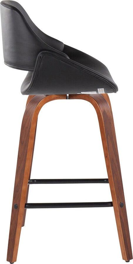 Lumisource Barstools - Fabrico Fixed-Height Counter Stool In Walnut Wood With Square Black Footrest & Black (Set of 2)