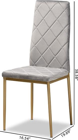 Wholesale Interiors Dining Chairs - Blaise Grey Velvet Fabric Upholstered and Gold Finished Metal 4-Piece Dining Chair Set