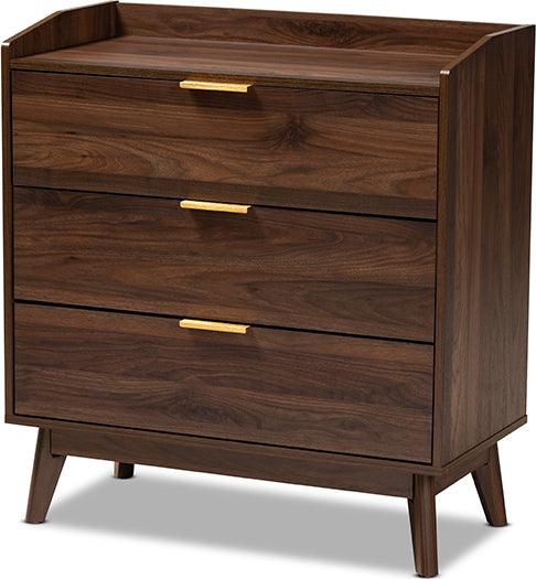 Wholesale Interiors Chest of Drawers - Lena Mid-Century Modern Walnut Brown Finished 3-Drawer Wood Chest