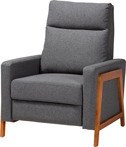 Wholesale Interiors Accent Chairs - Halstein Mid-Century Modern Grey Fabric & Walnut Brown Finished Wood Lounge Chair