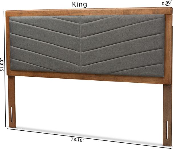 Wholesale Interiors Headboards - Iden Dark Grey Fabric Upholstered and Walnut Brown Finished Wood Queen Size Headboard