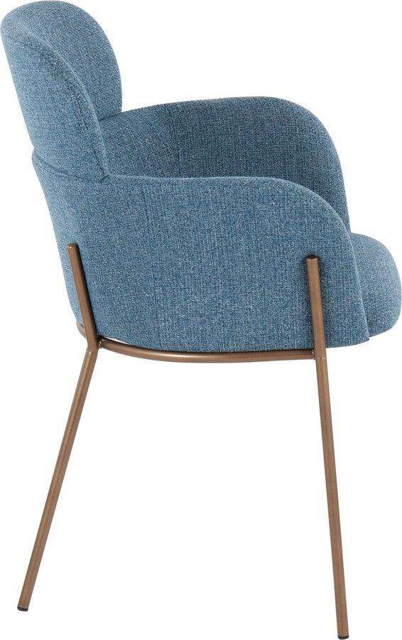 Lumisource Accent Chairs - Milan Contemporary Chair In Antique Brass Metal & Blue Noise Fabric (Set of 2)