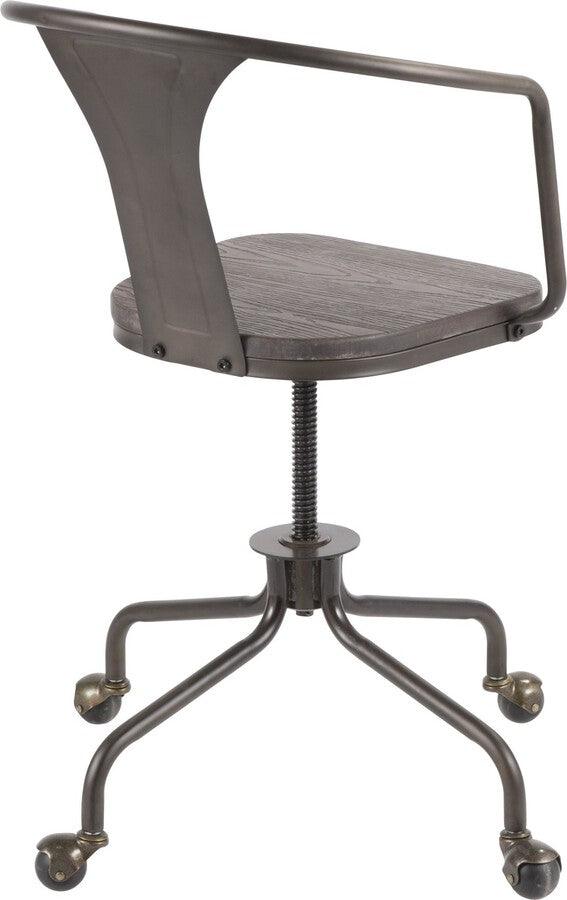Lumisource Task Chairs - Oregon Industrial Task Chair in Antique Metal and Espresso Wood-Pressed Grain Bamboo