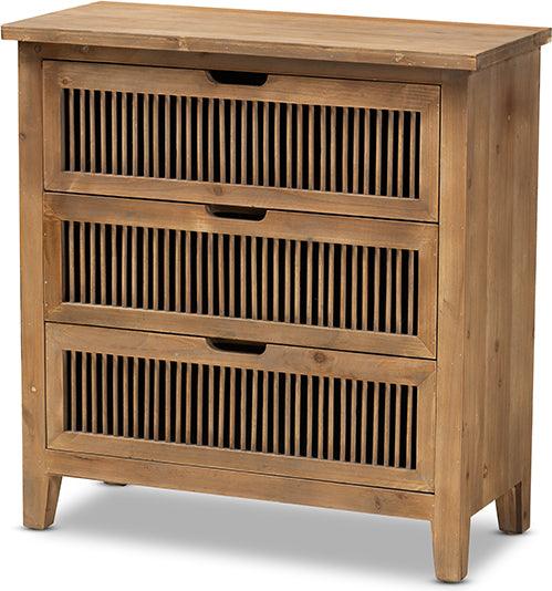 Wholesale Interiors Chest of Drawers - Clement Rustic Transitional Medium Oak Finished 3-Drawer Wood Spindle Storage Cabinet