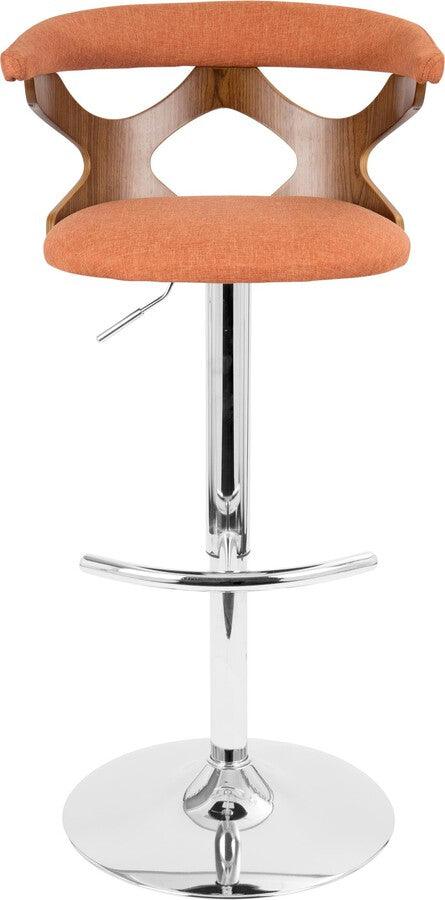 Lumisource Barstools - Gardenia Adjustable Barstool With Swivel In Chrome, Walnut Wood & Orange Fabric (Set of 2)