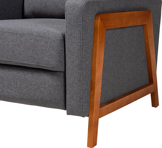Wholesale Interiors Accent Chairs - Halstein Mid-Century Modern Grey Fabric & Walnut Brown Finished Wood Lounge Chair