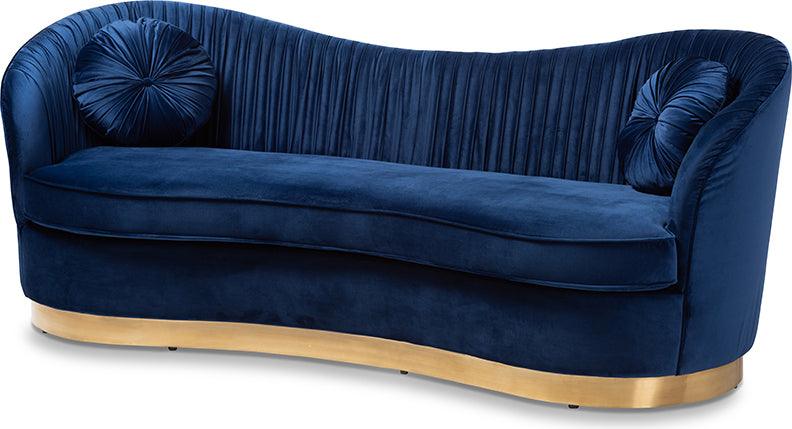 Wholesale Interiors Sofas & Couches - Nevena Glam Royal Blue Velvet Fabric Upholstered Gold-Finished Sofa