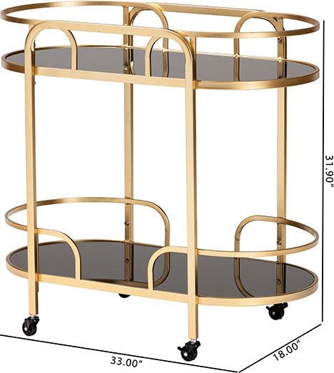 Wholesale Interiors Bar Units & Wine Cabinets - Leighton Contemporary Glam and Luxe Gold Metal and Tempered Glass 2-Tier Wine Cart
