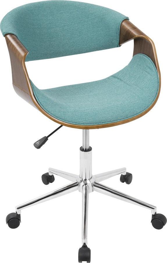 Lumisource Task Chairs - Curvo Mid-Century Modern Office Chair in Walnut and Teal