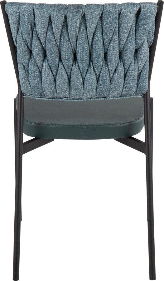 Lumisource Accent Chairs - Braided Tania Contemporary Chair In Black Metal, Green Faux Leather, & Sea Green Fabric (Set of 2)