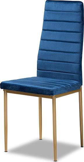 Wholesale Interiors Dining Chairs - Armand Navy Blue Velvet Fabric Upholstered and Gold Finished Metal 4-Piece Dining Chair Set