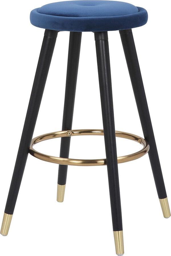 Lumisource Barstools - Cavalier Glam Counter Stool in Black Wood & Blue Velvet with Gold Accent - Set of 2