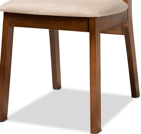 Wholesale Interiors Dining Chairs - Damara Mid-Century Modern Sand Fabric and Walnut Brown Wood 2-Piece Dining Chair Set