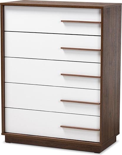 Wholesale Interiors Chest of Drawers - Mette 31.5" Chest Of Drawers White & Walnut