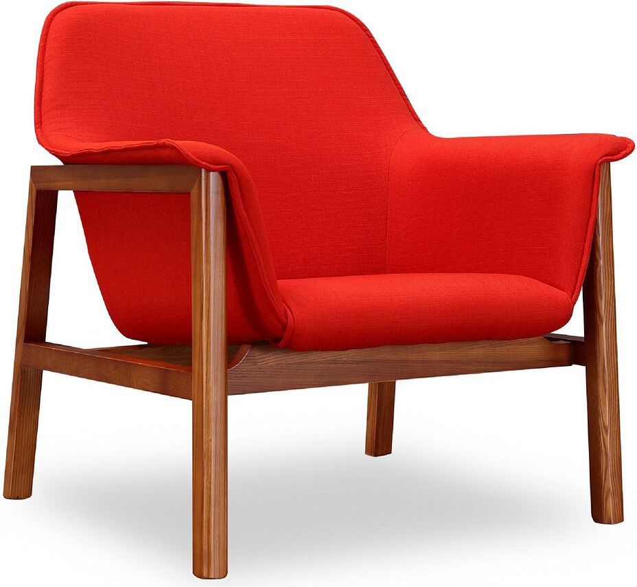 Manhattan Comfort Accent Chairs - Miller Burnt Orange & Walnut Linen Weave Accent Chair