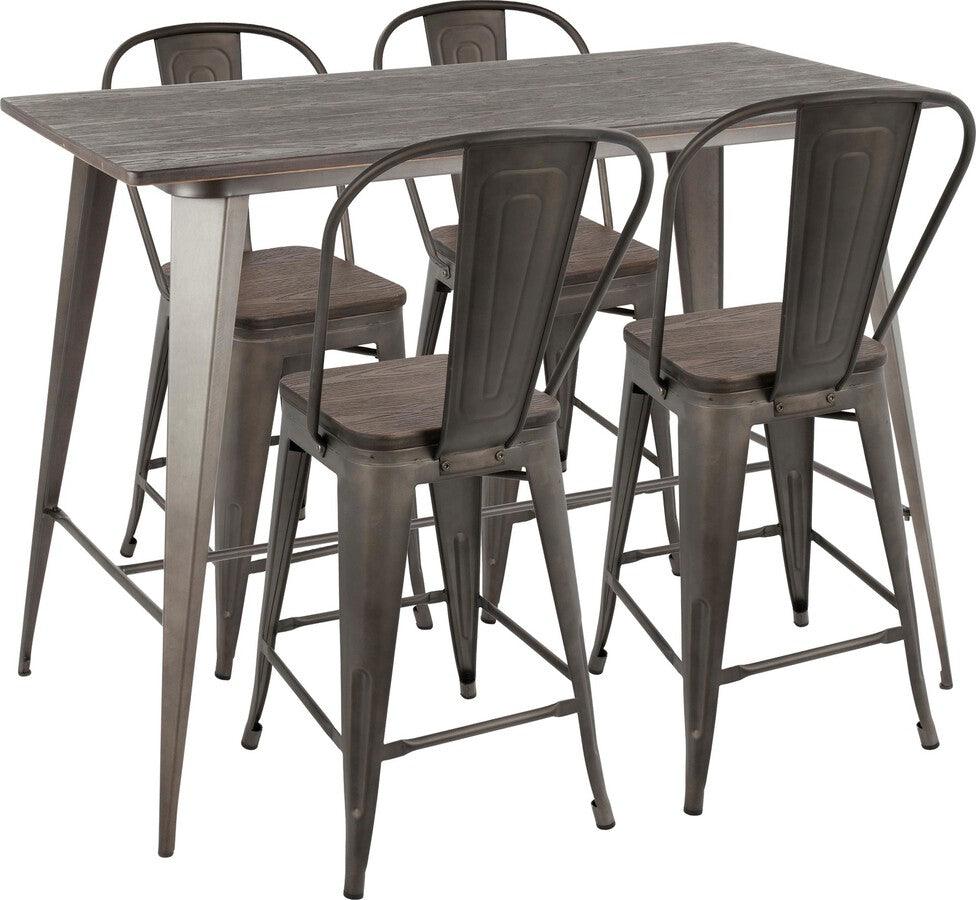 Lumisource Dining Sets - Oregon 5-Piece Industrial High Back Counter Set In Antique & Espresso Wood-Pressed Grain Bamboo