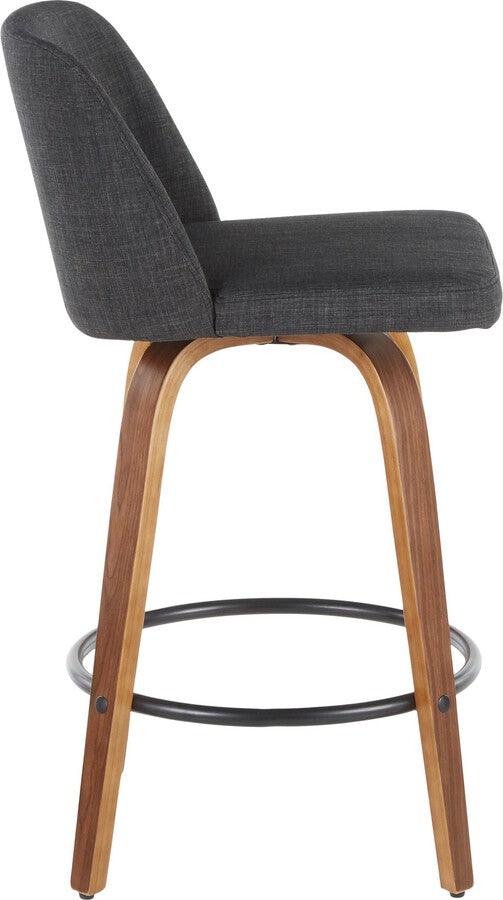 Lumisource Barstools - Toriano Century Modern Counter Stool Walnut and Charcoal Fabric - Set of 2