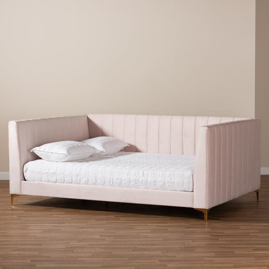 Wholesale Interiors Daybeds - Oksana Light Pink Velvet & Gold Finished Full Size Daybed
