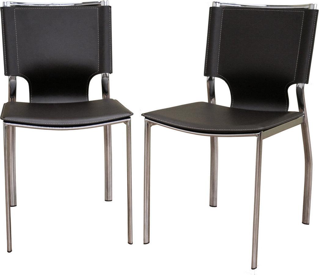 Wholesale Interiors Dining Chairs - Dark Brown Leather Dining Chair with Chrome Frame (Set of 2)