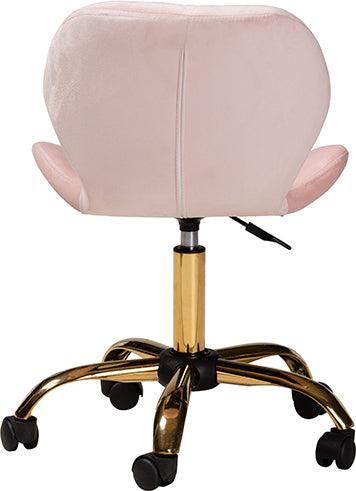 Wholesale Interiors Task Chairs - Savara Contemporary Glam and Luxe Blush Pink Velvet Fabric and Gold Metal Swivel Office Chair