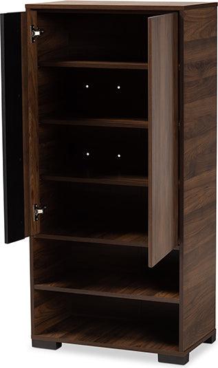 Wholesale Interiors Shoe Storage - Raina Two-Tone Walnut Brown and Black Finished Wood 2-Door Shoe Storage Cabinet