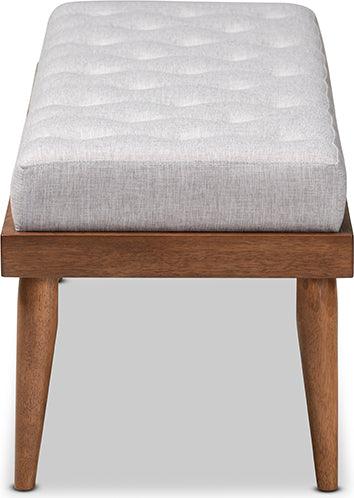 Wholesale Interiors Benches - Linus Mid-Century Modern Greyish Beige Fabric Upholstered And Button Tufted Wood Bench