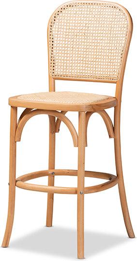 Wholesale Interiors Barstools - Vance Mid-Century Modern Brown Woven Rattan and Wood Cane Counter Stool