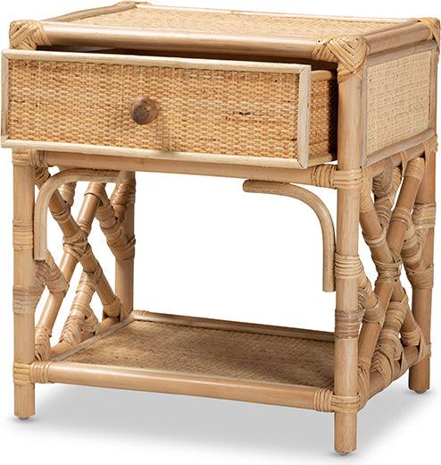 Wholesale Interiors Nightstands & Side Tables - Camara Modern Bohemian Natural Brown Rattan 1-Drawer Nightstand