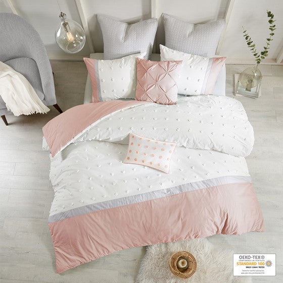 Olliix.com Comforters & Blankets - 7 Piece Cotton Jacquard Comforter Set Blush Cal King
